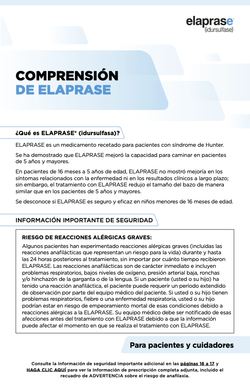 Folleto para el paciente de ELAPRASE